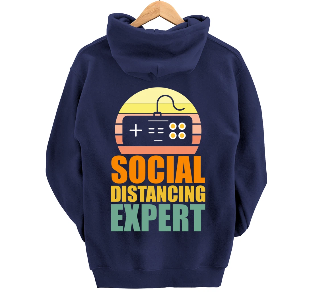 Social Distancing Expert Gaming Vintage Video Gamer Boy Girl Pullover Hoodie