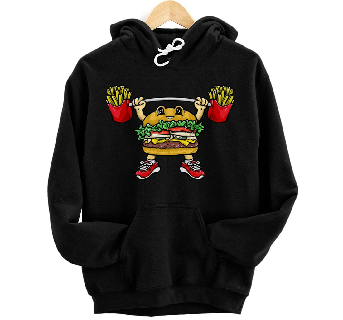 Hamburger Fries Weightlifting Gym Workout Kawaii Pullover Hoodie