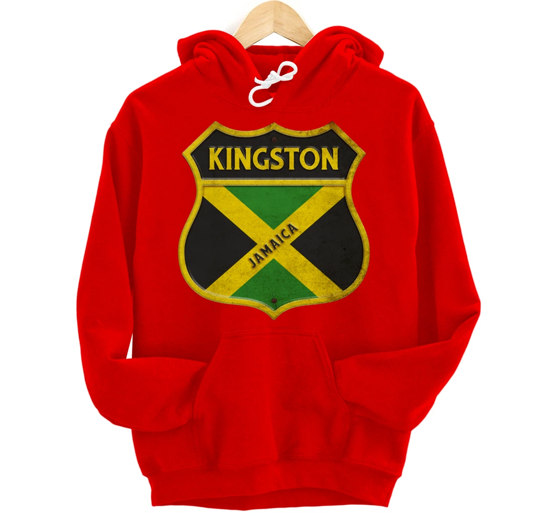 Kingston Jamaica coat of arms flags city reggae design Pullover Hoodie
