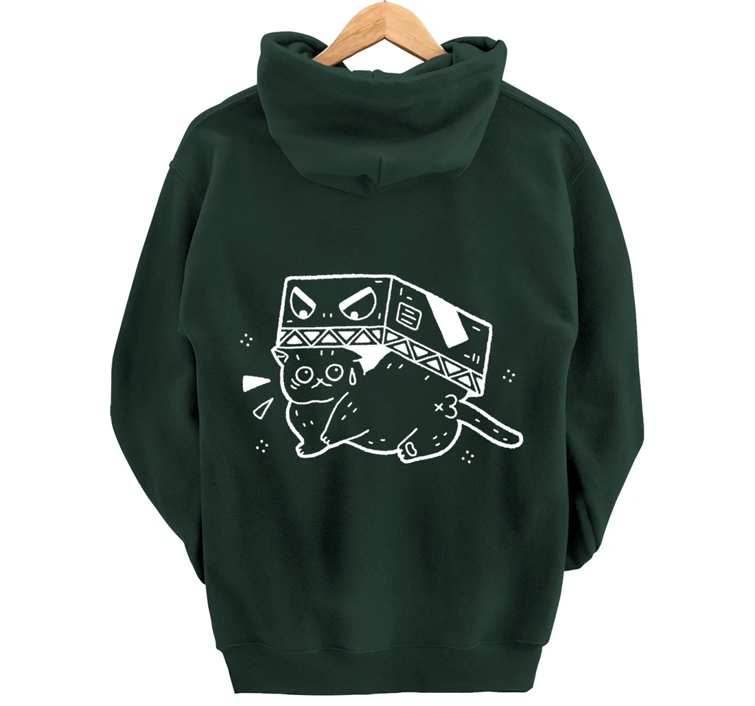 Scared Cat in Box Funny Gift Cat Lover Anime Fan Men Women Pullover Hoodie