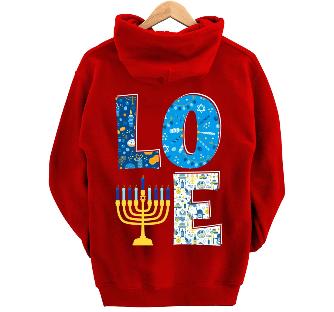 Love Cute Hanukkah Decoration Menorah Pajama Matching Family Pullover Hoodie