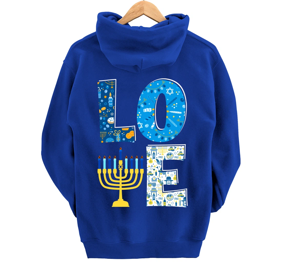 Love Cute Hanukkah Decoration Menorah Pajama Matching Family Pullover Hoodie