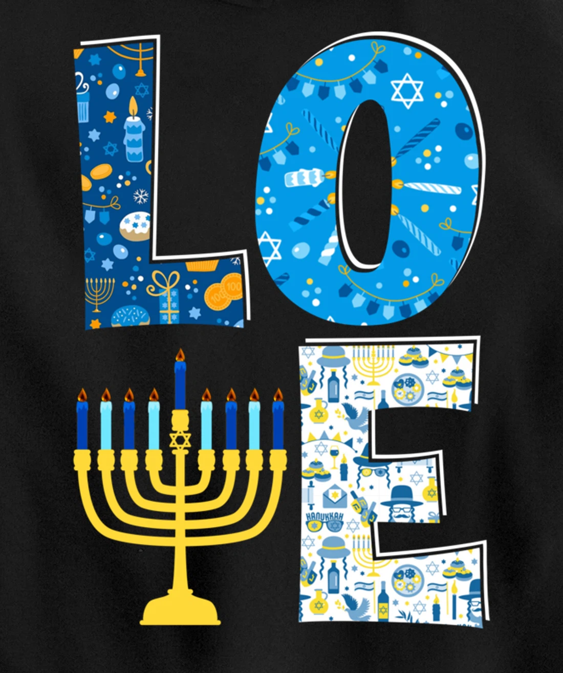 Love Cute Hanukkah Decoration Menorah Pajama Matching Family Pullover Hoodie
