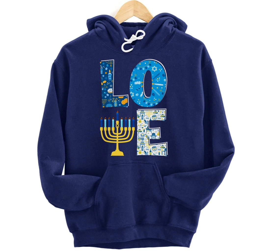 Love Cute Hanukkah Decoration Menorah Pajama Matching Family Pullover Hoodie