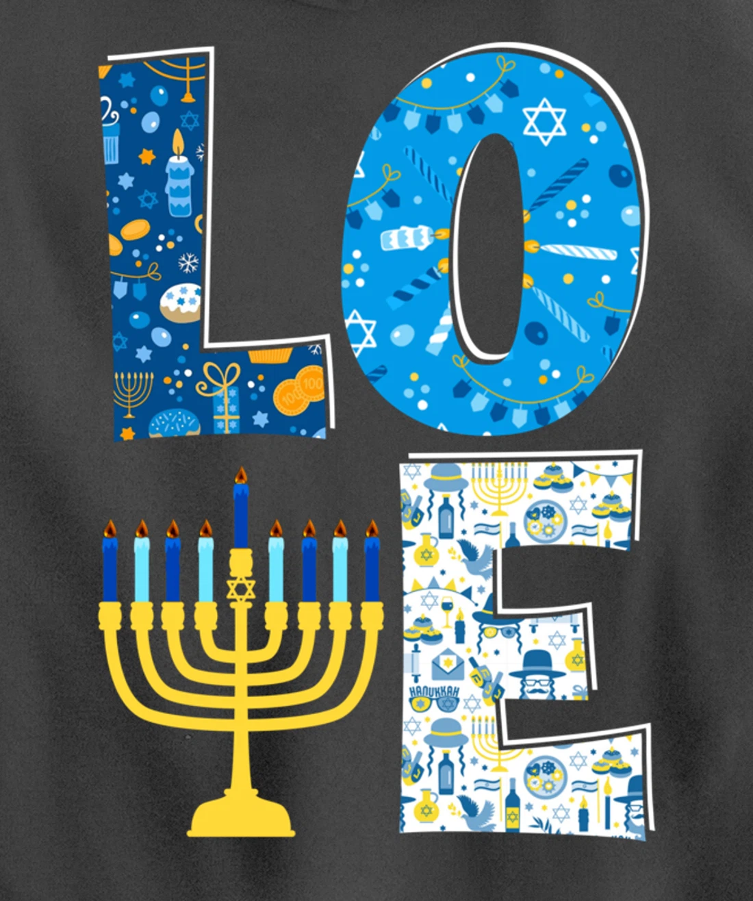 Love Cute Hanukkah Decoration Menorah Pajama Matching Family Pullover Hoodie