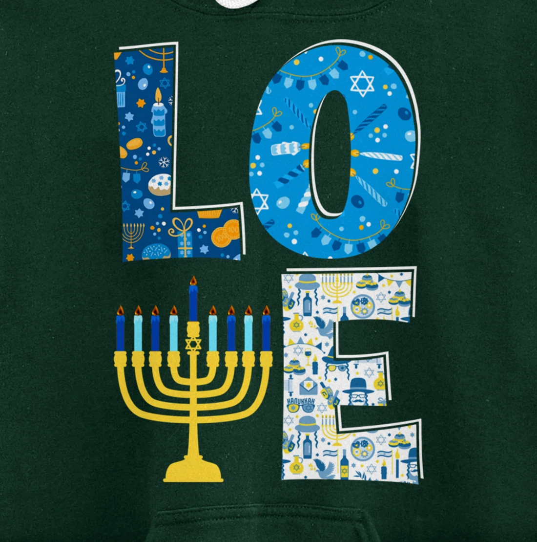 Love Cute Hanukkah Decoration Menorah Pajama Matching Family Pullover Hoodie