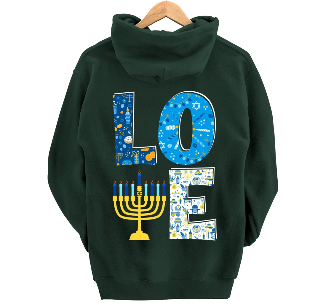 Love Cute Hanukkah Decoration Menorah Pajama Matching Family Pullover Hoodie