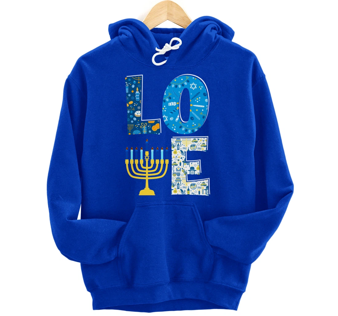 Love Cute Hanukkah Decoration Menorah Pajama Matching Family Pullover Hoodie