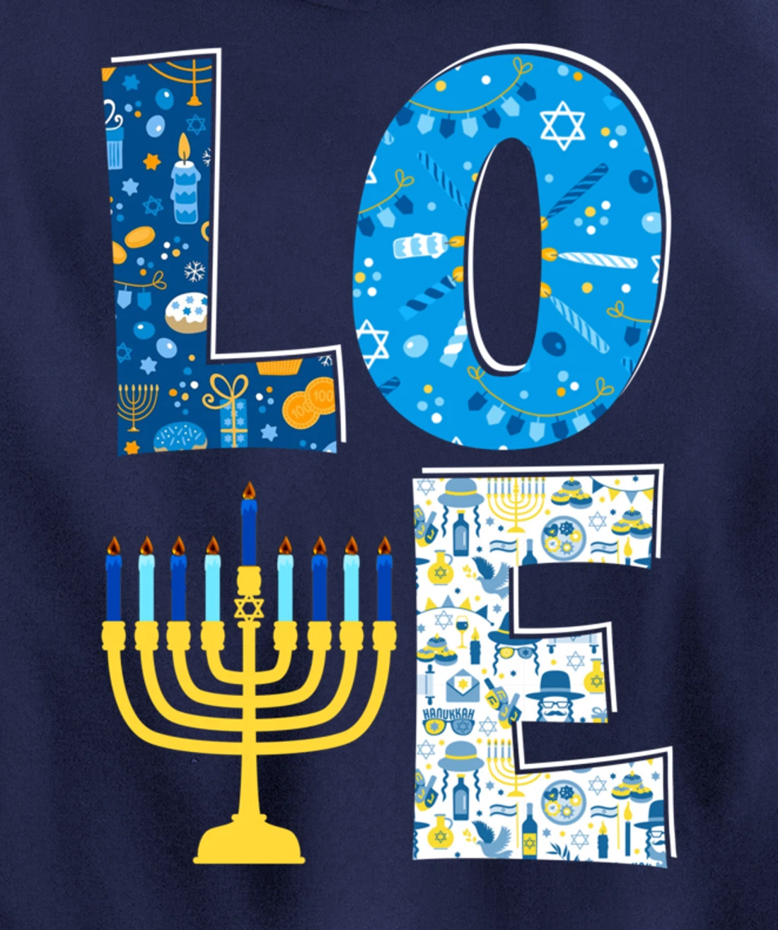 Love Cute Hanukkah Decoration Menorah Pajama Matching Family Pullover Hoodie