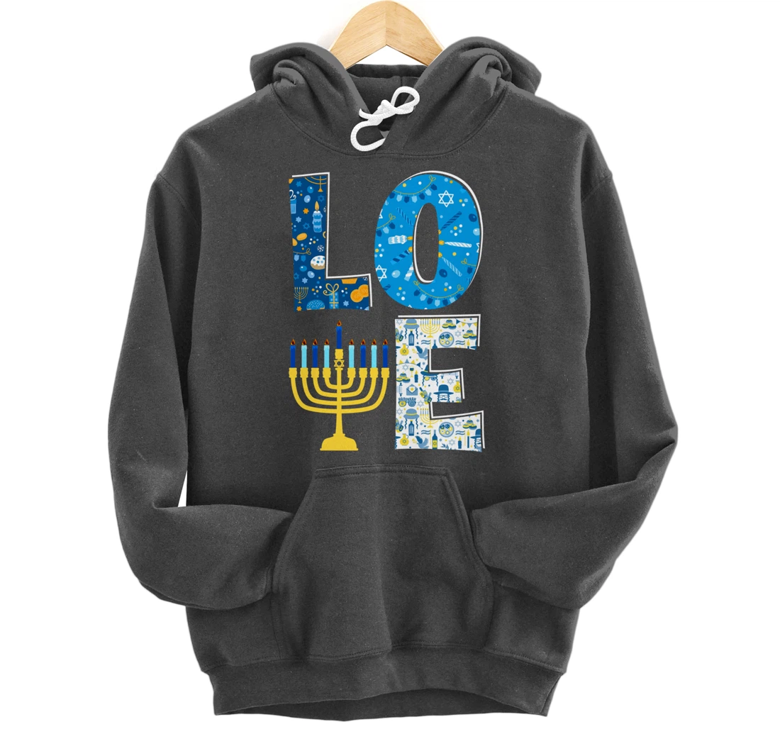 Love Cute Hanukkah Decoration Menorah Pajama Matching Family Pullover Hoodie