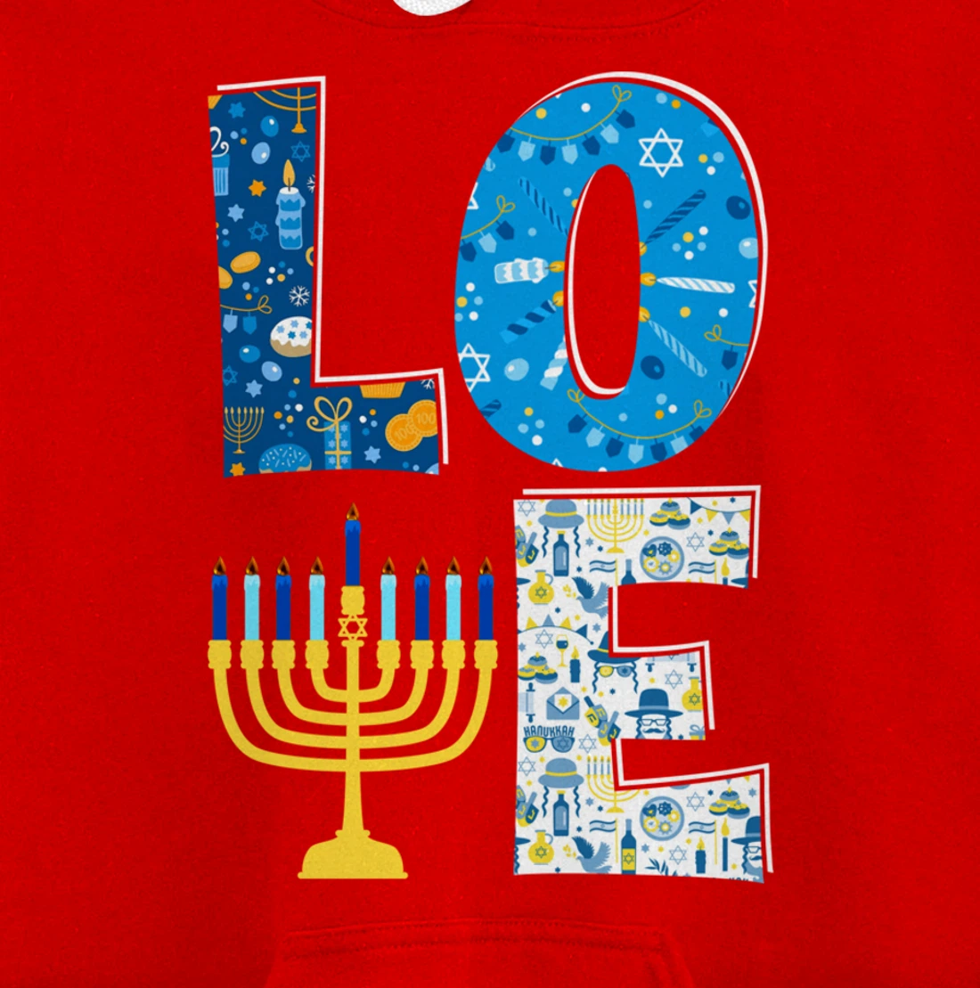 Love Cute Hanukkah Decoration Menorah Pajama Matching Family Pullover Hoodie
