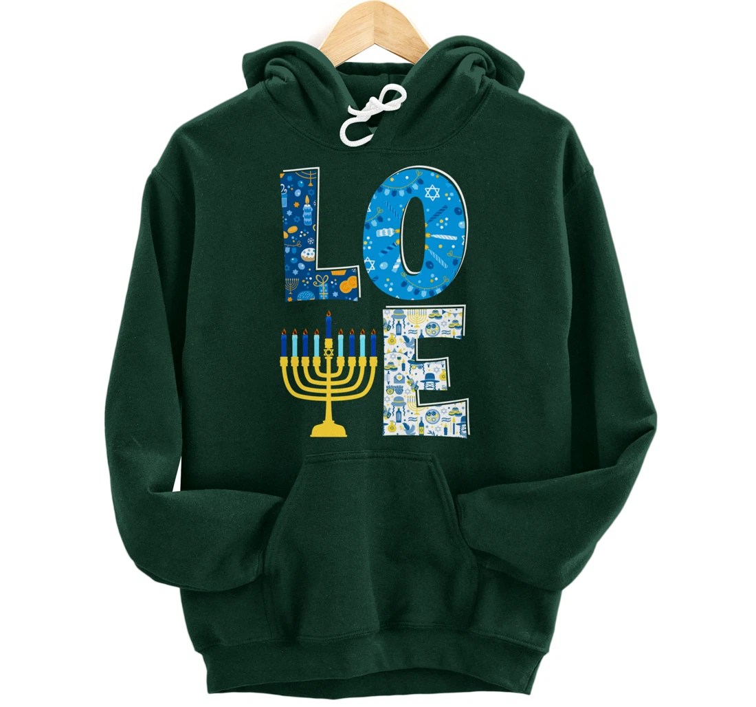 Love Cute Hanukkah Decoration Menorah Pajama Matching Family Pullover Hoodie