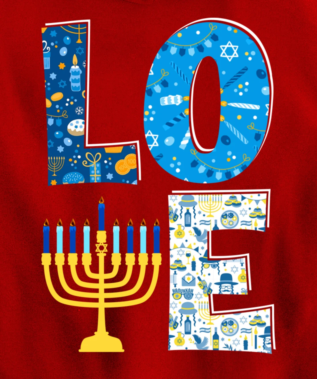 Love Cute Hanukkah Decoration Menorah Pajama Matching Family Pullover Hoodie