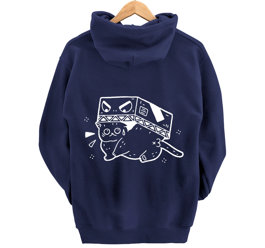 Scared Cat in Box Funny Gift Cat Lover Anime Fan Men Women Pullover Hoodie