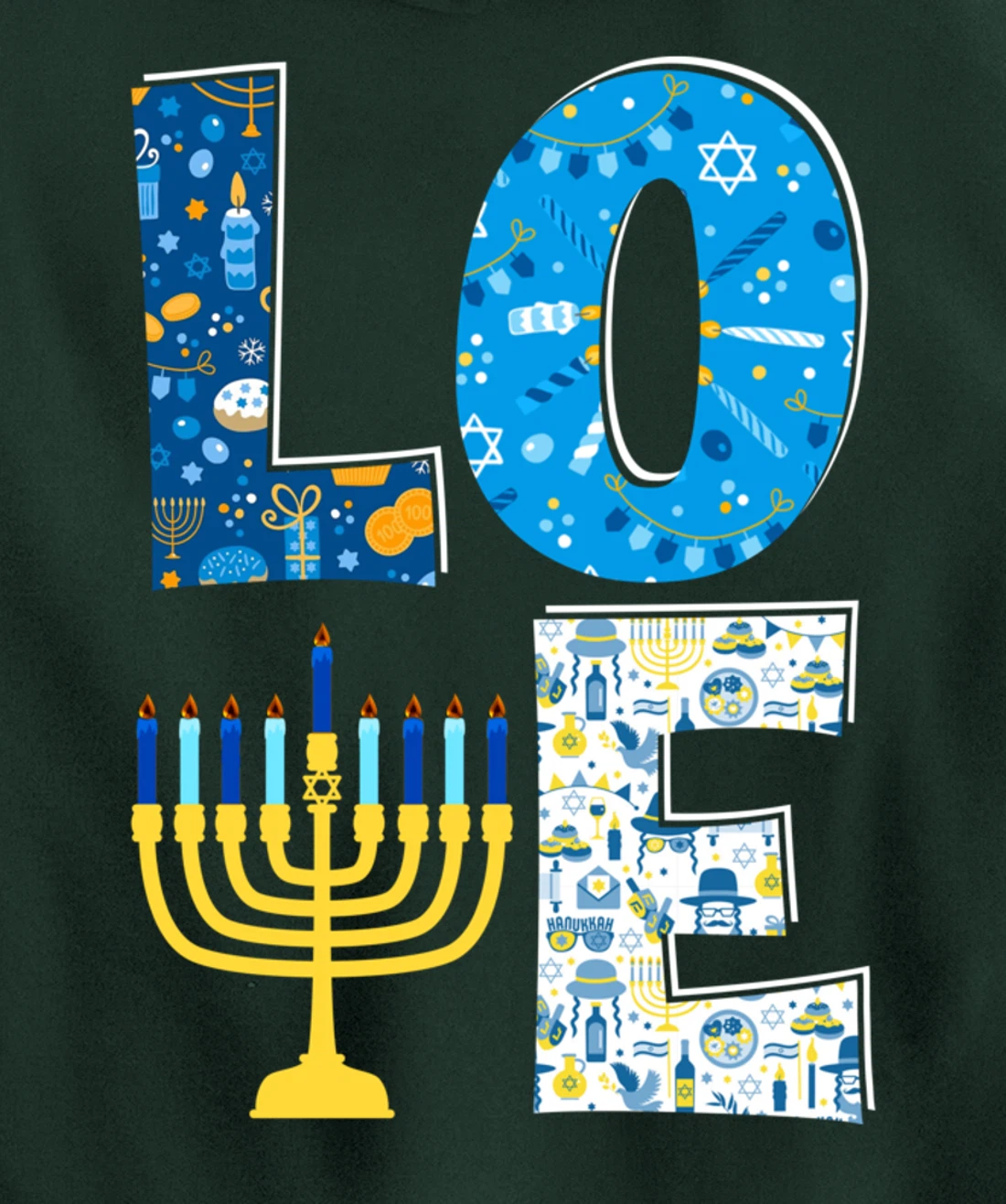 Love Cute Hanukkah Decoration Menorah Pajama Matching Family Pullover Hoodie