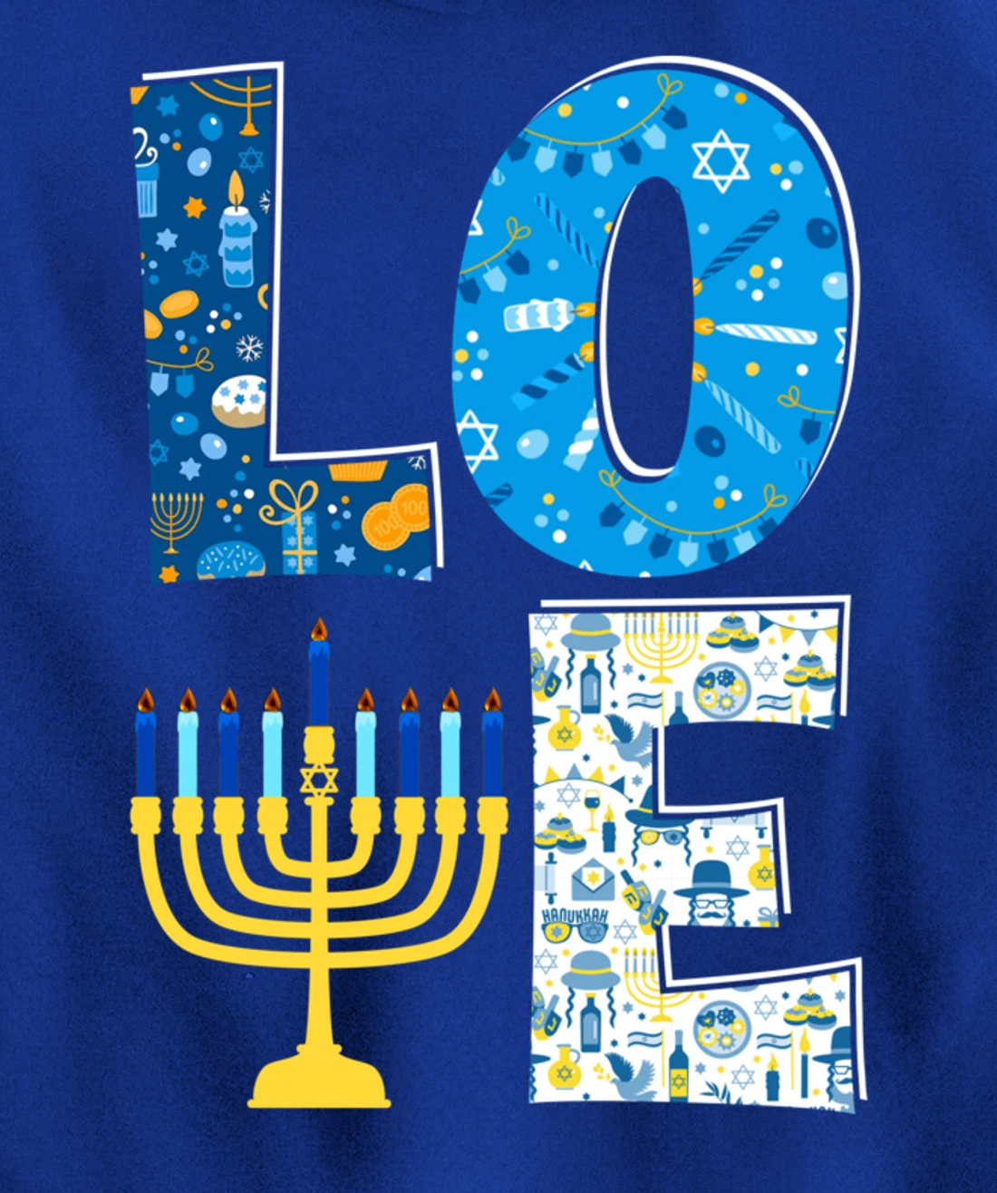Love Cute Hanukkah Decoration Menorah Pajama Matching Family Pullover Hoodie