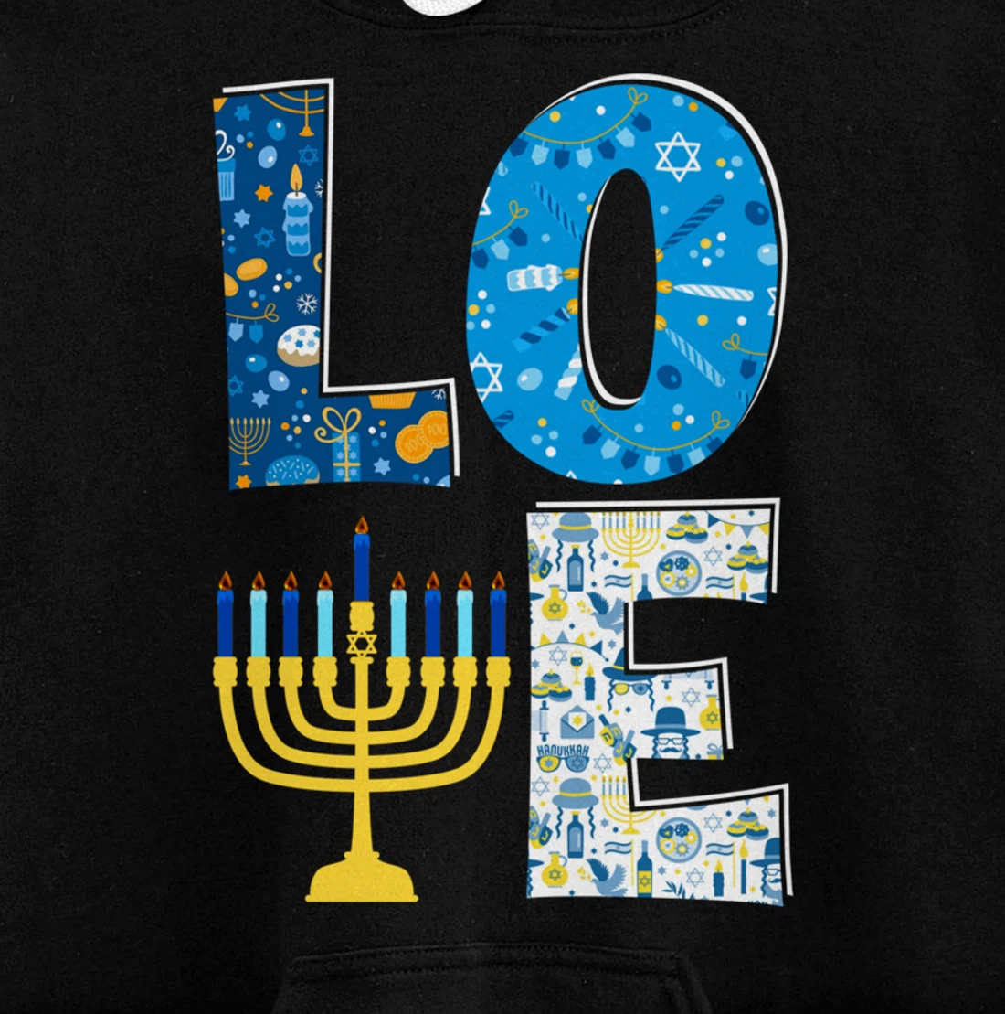 Love Cute Hanukkah Decoration Menorah Pajama Matching Family Pullover Hoodie