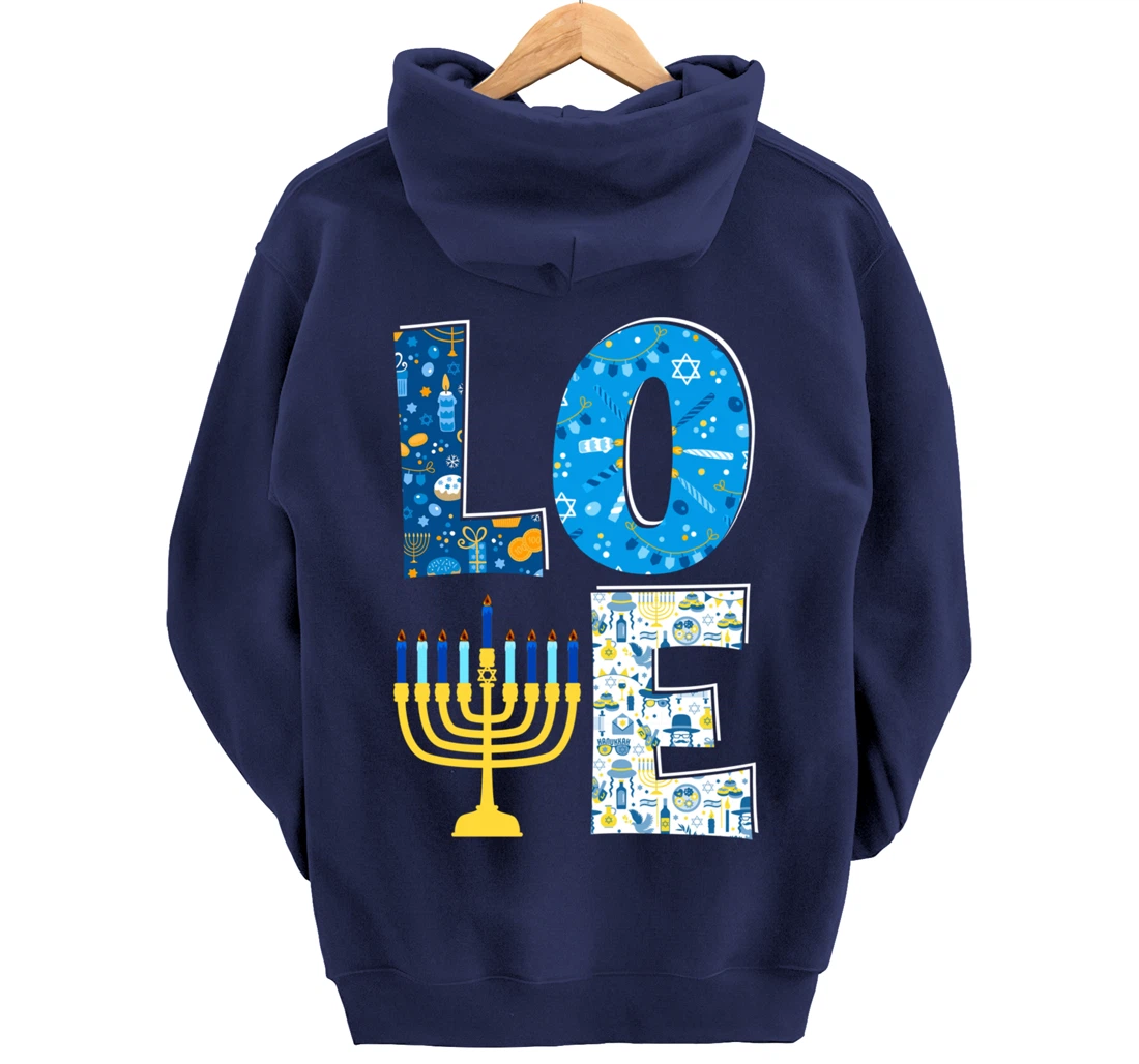 Love Cute Hanukkah Decoration Menorah Pajama Matching Family Pullover Hoodie