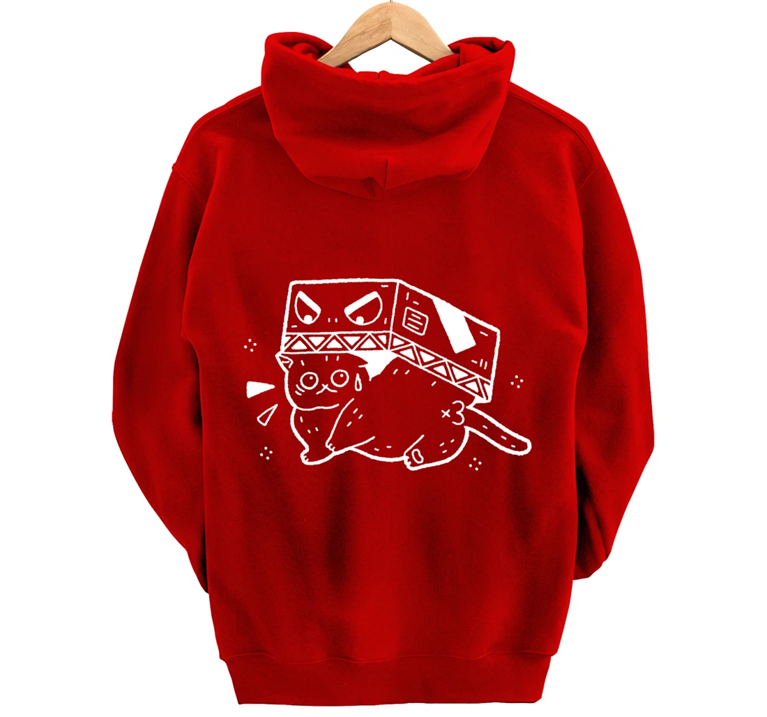 Scared Cat in Box Funny Gift Cat Lover Anime Fan Men Women Pullover Hoodie