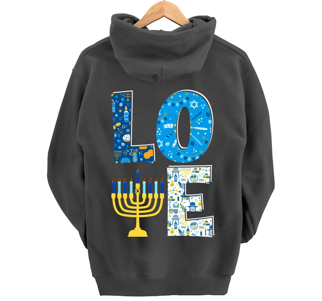 Love Cute Hanukkah Decoration Menorah Pajama Matching Family Pullover Hoodie