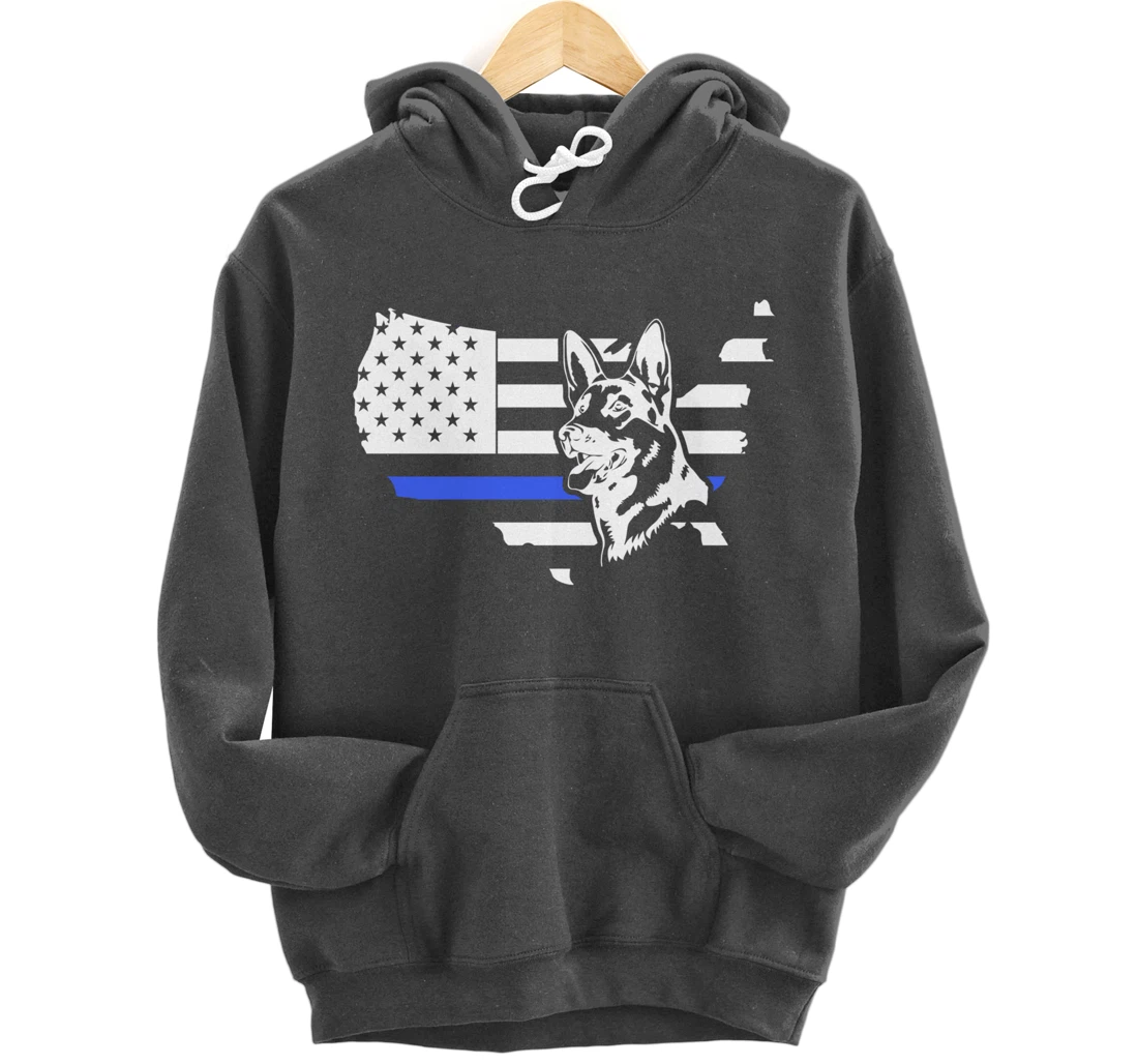 Thin Blue Line American Flag German Shepherd Dog K-9 Police Pullover Hoodie