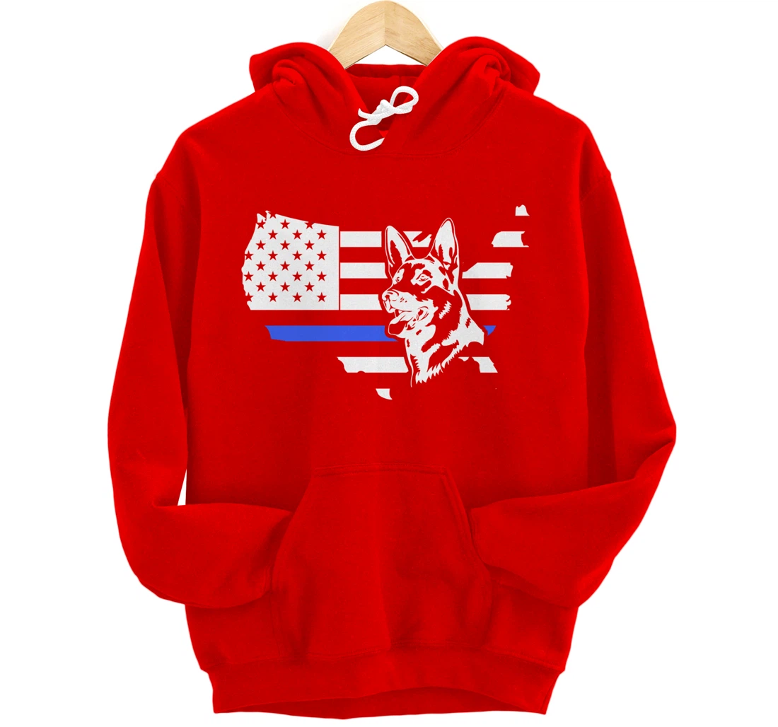 Thin Blue Line American Flag German Shepherd Dog K-9 Police Pullover Hoodie