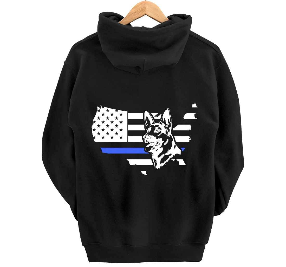 Thin Blue Line American Flag German Shepherd Dog K-9 Police Pullover Hoodie