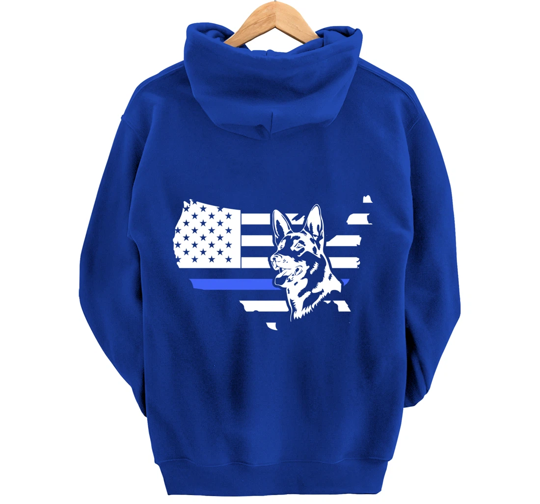Thin Blue Line American Flag German Shepherd Dog K-9 Police Pullover Hoodie