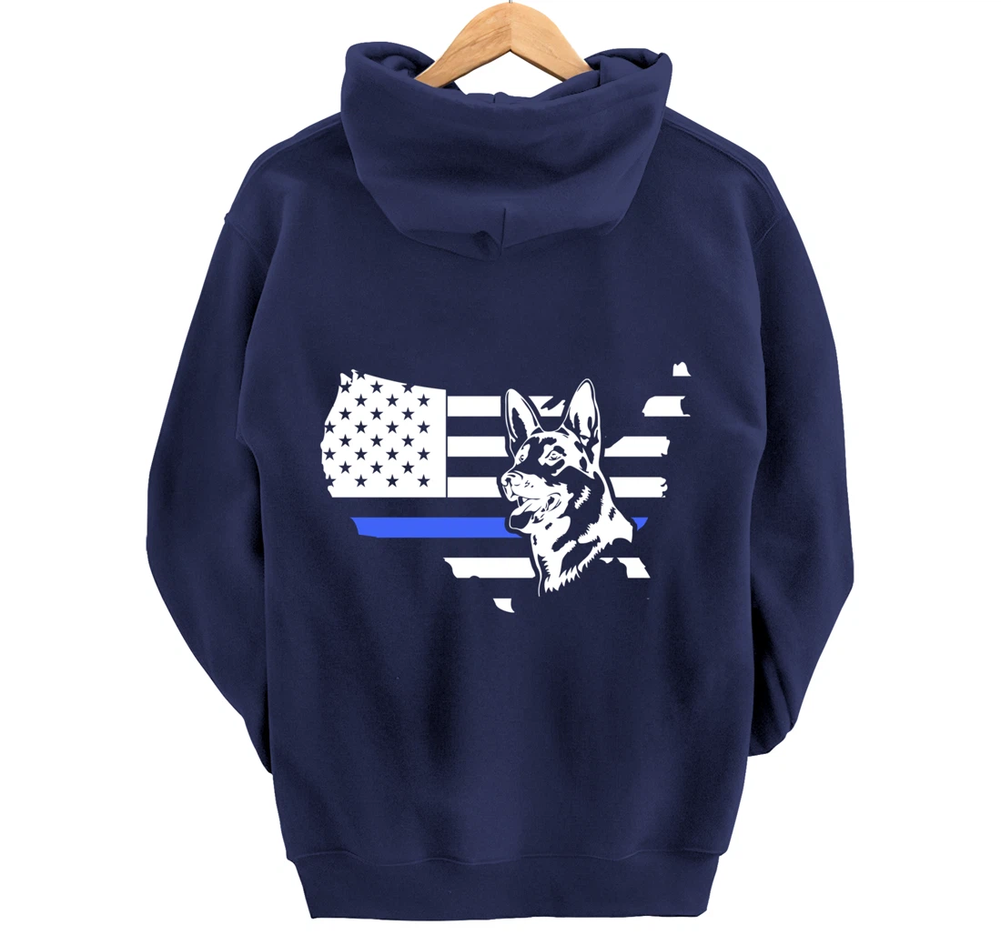 Thin Blue Line American Flag German Shepherd Dog K-9 Police Pullover Hoodie