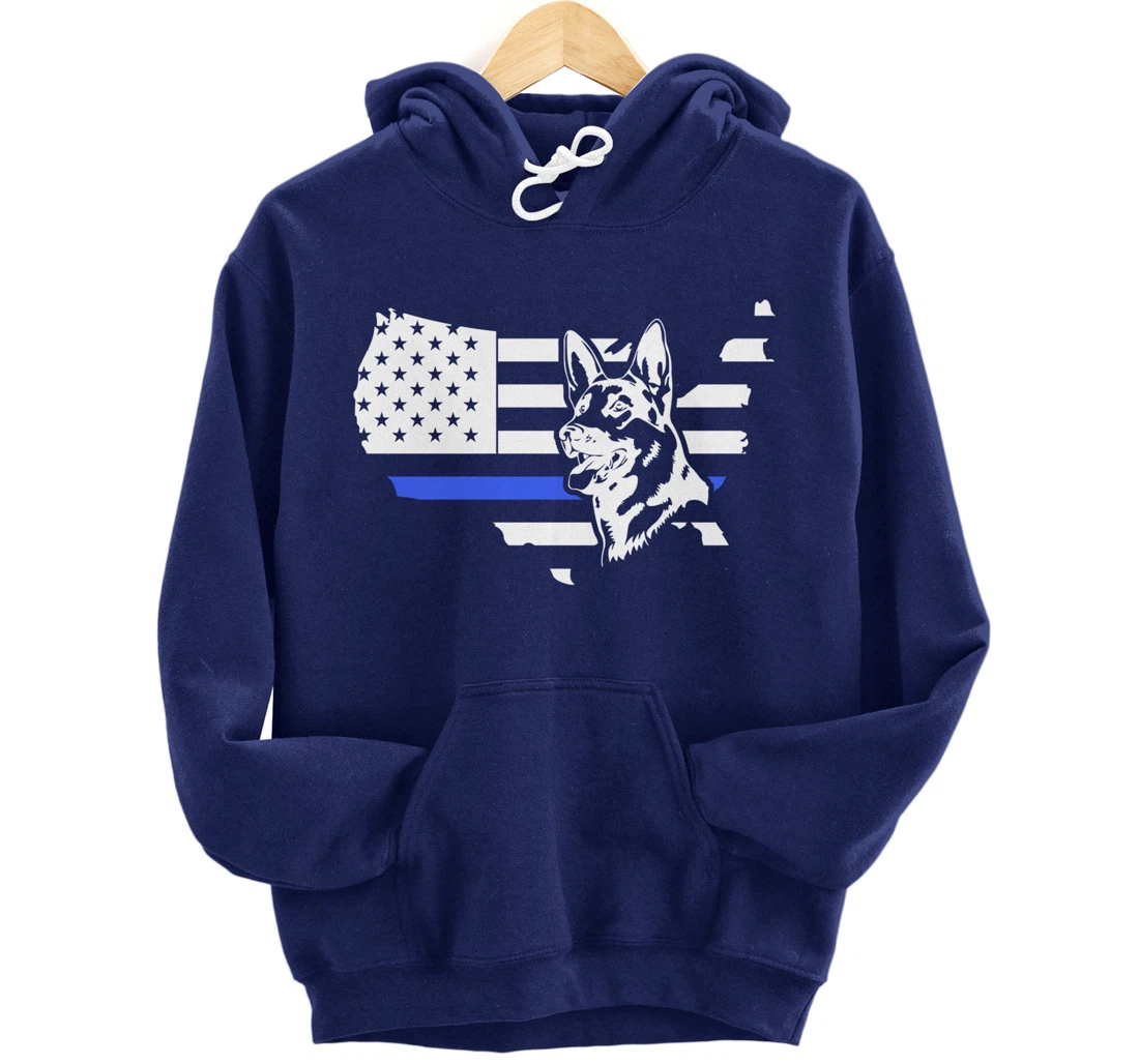 Thin Blue Line American Flag German Shepherd Dog K-9 Police Pullover Hoodie