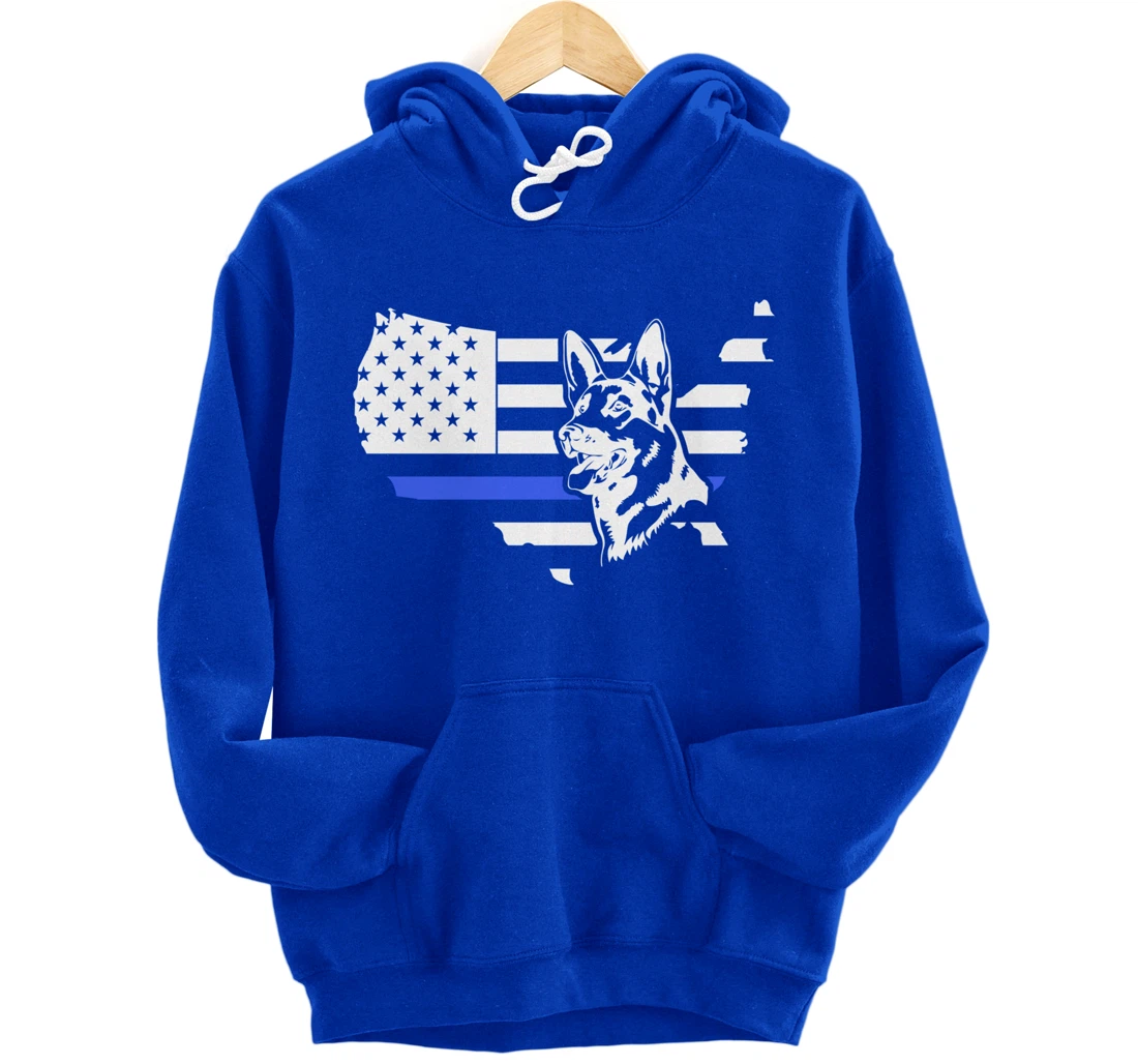 Thin Blue Line American Flag German Shepherd Dog K-9 Police Pullover Hoodie