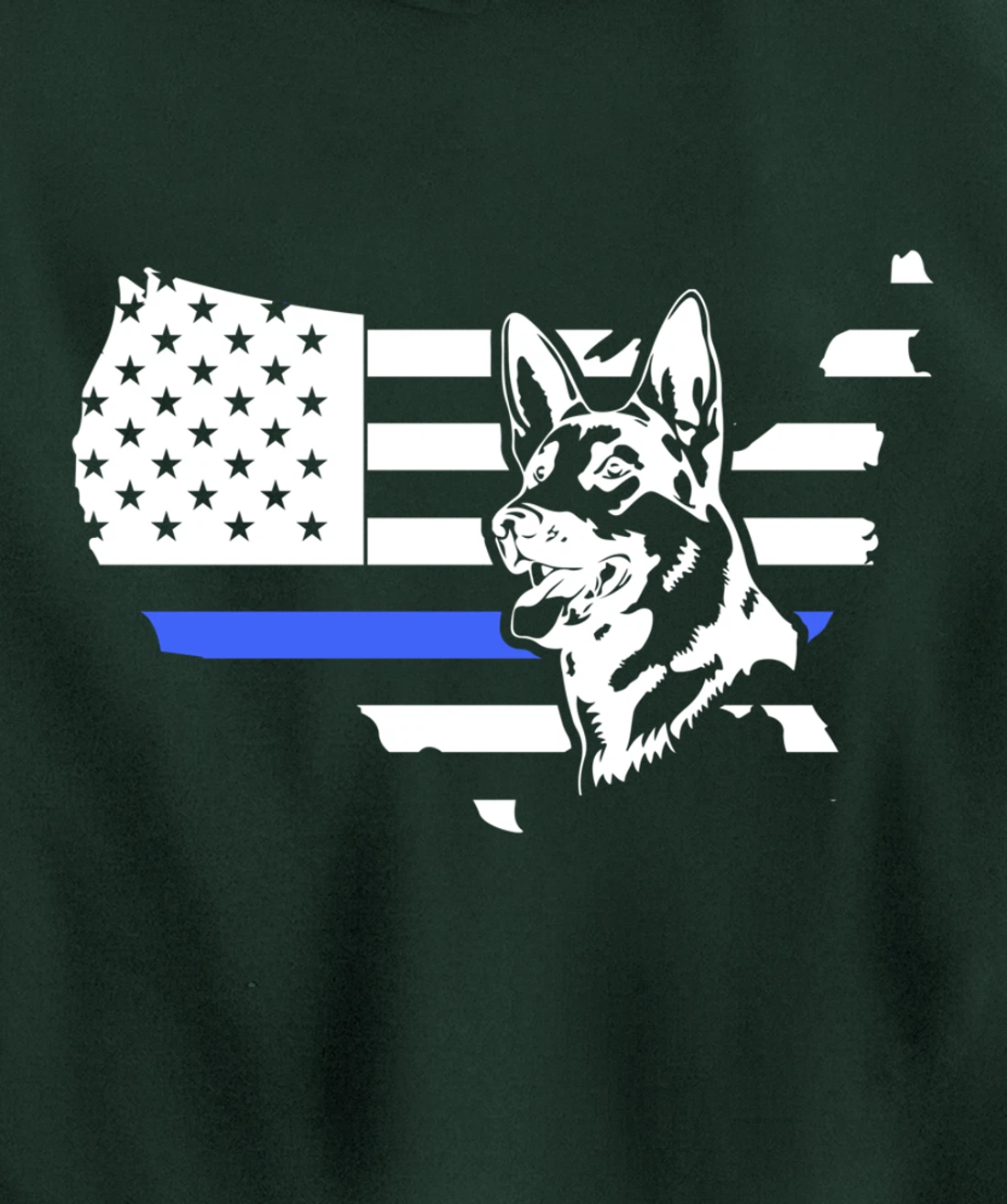 Thin Blue Line American Flag German Shepherd Dog K-9 Police Pullover Hoodie