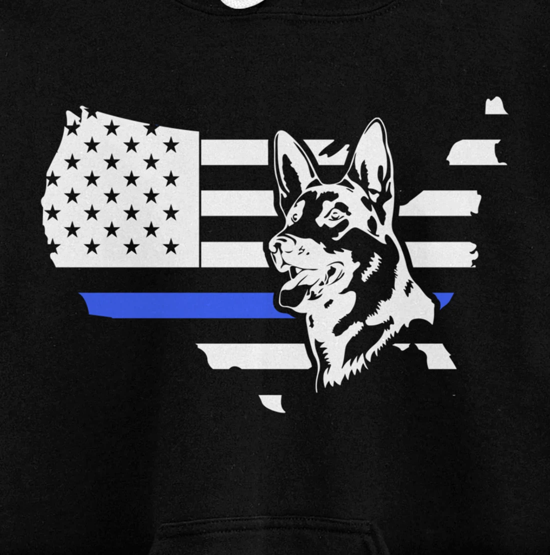 Thin Blue Line American Flag German Shepherd Dog K-9 Police Pullover Hoodie