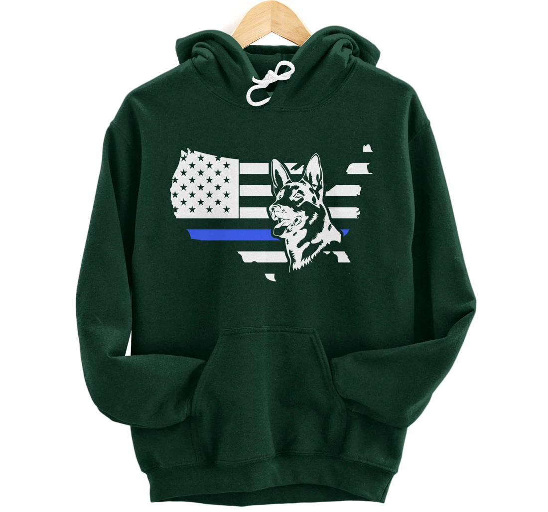 Thin Blue Line American Flag German Shepherd Dog K-9 Police Pullover Hoodie