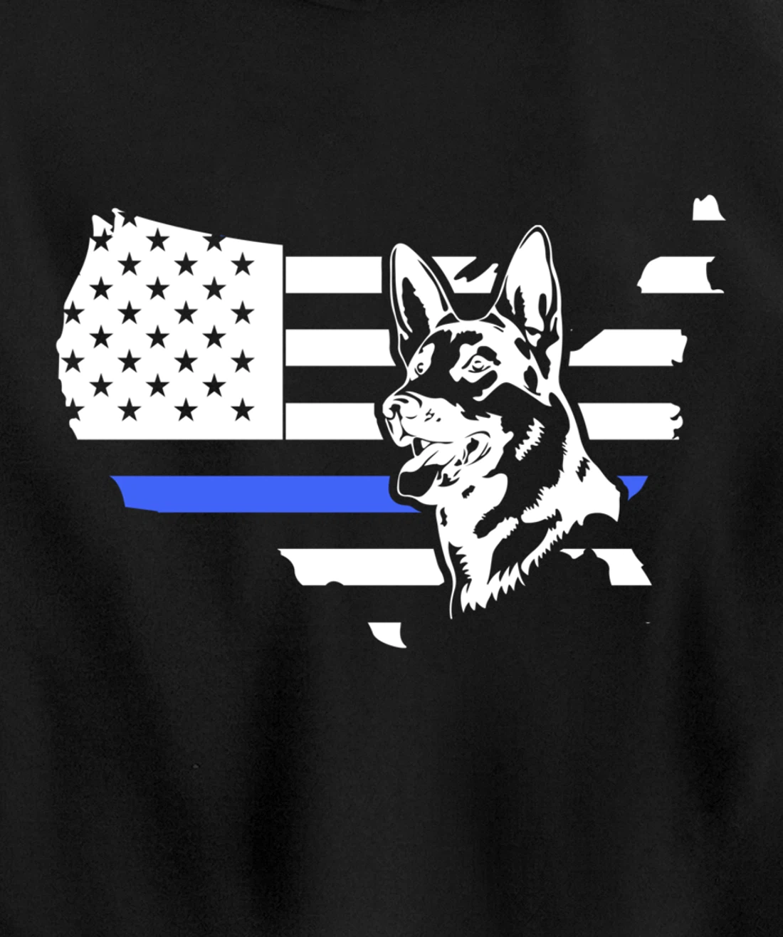 Thin Blue Line American Flag German Shepherd Dog K-9 Police Pullover Hoodie