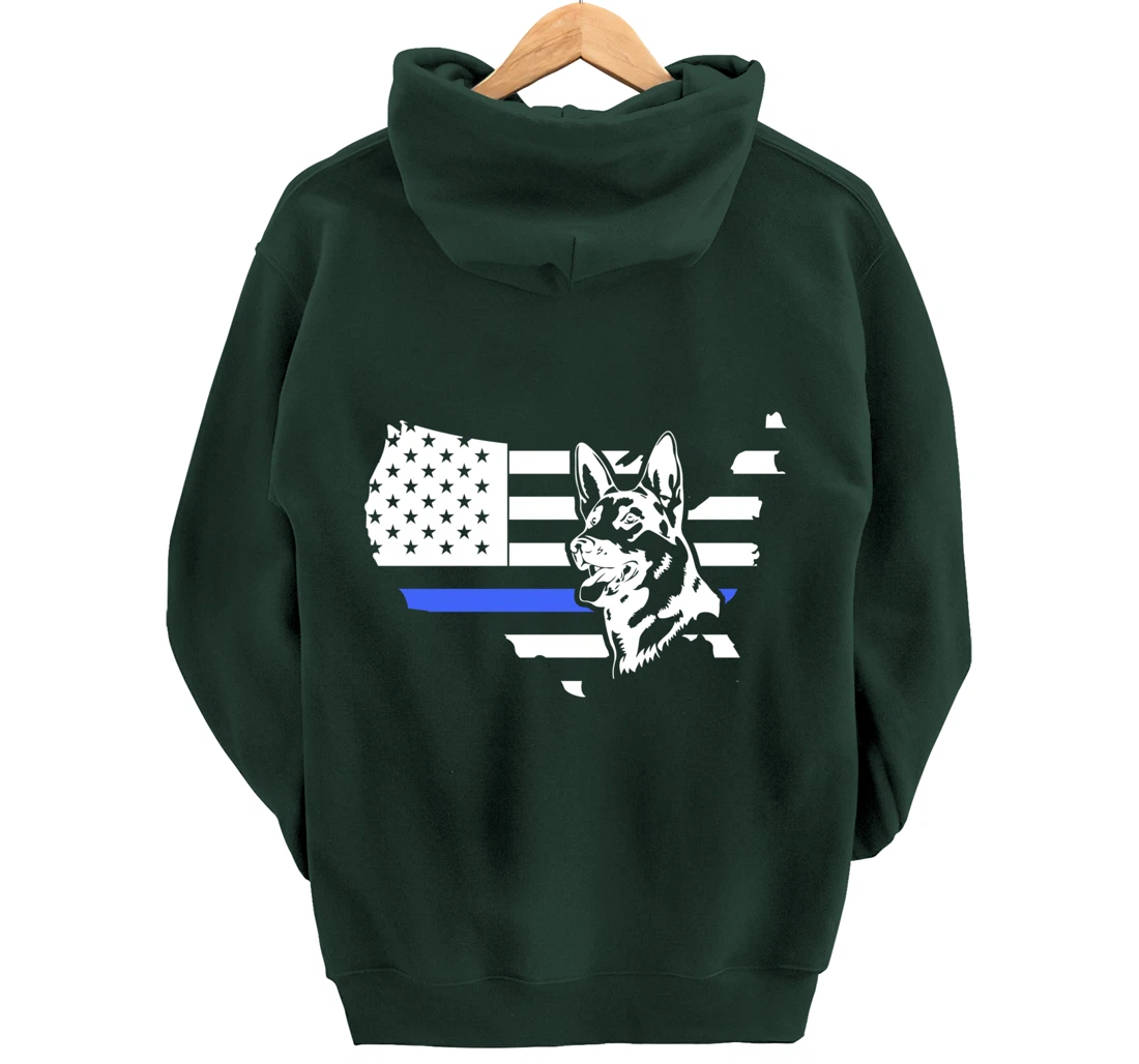 Thin Blue Line American Flag German Shepherd Dog K-9 Police Pullover Hoodie