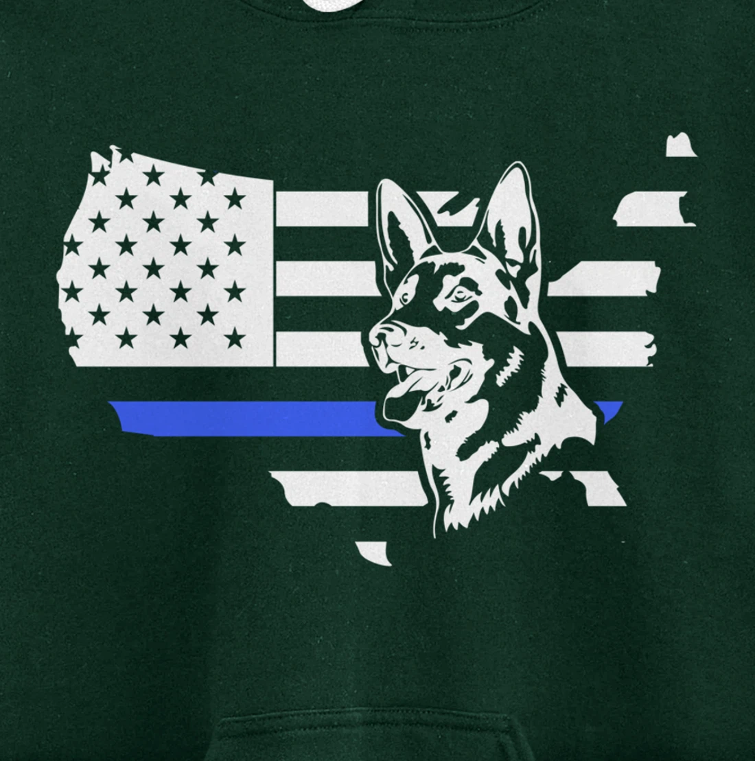 Thin Blue Line American Flag German Shepherd Dog K-9 Police Pullover Hoodie
