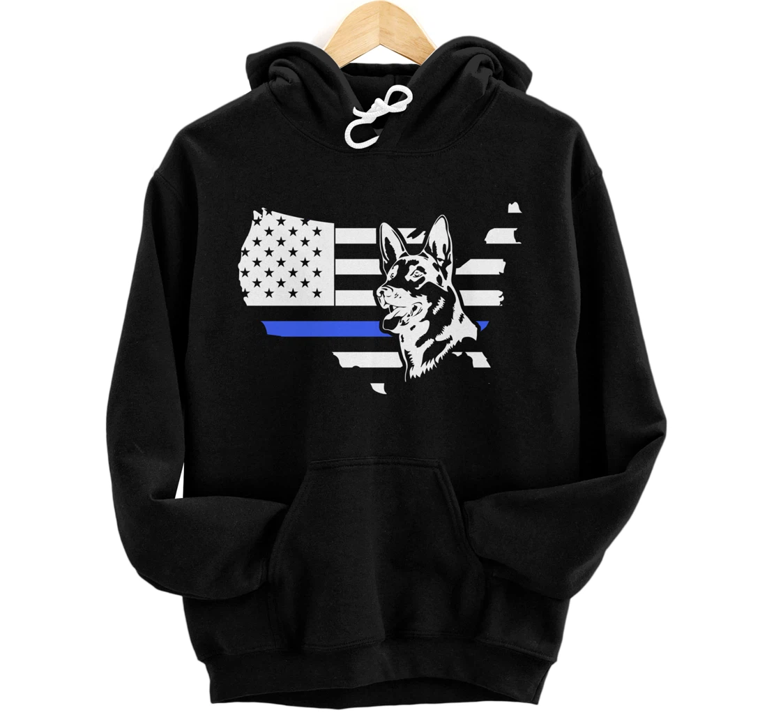 Thin Blue Line American Flag German Shepherd Dog K-9 Police Pullover Hoodie