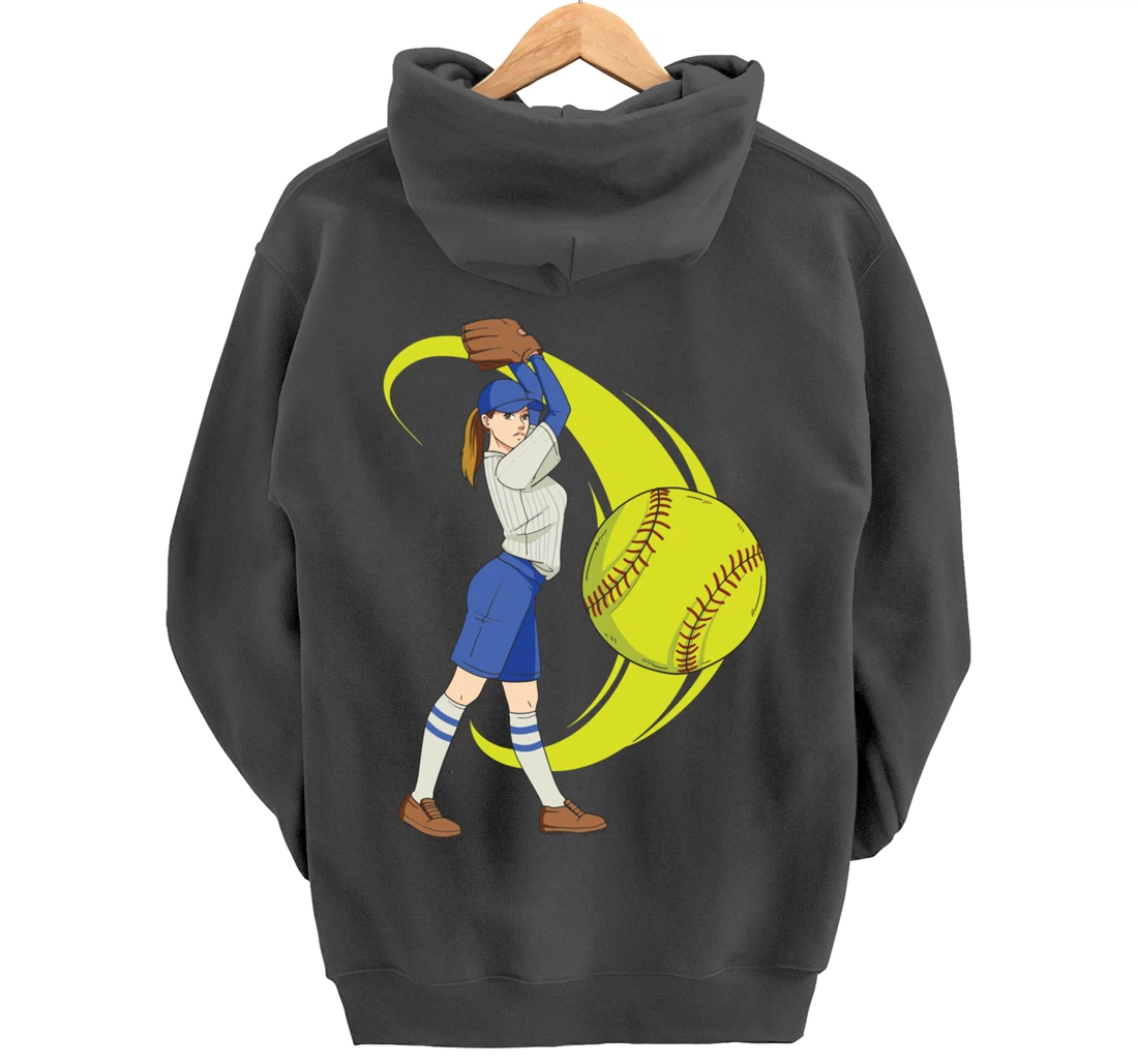 Baseball Softball Girl Pitcher Art Pullover Hoodie