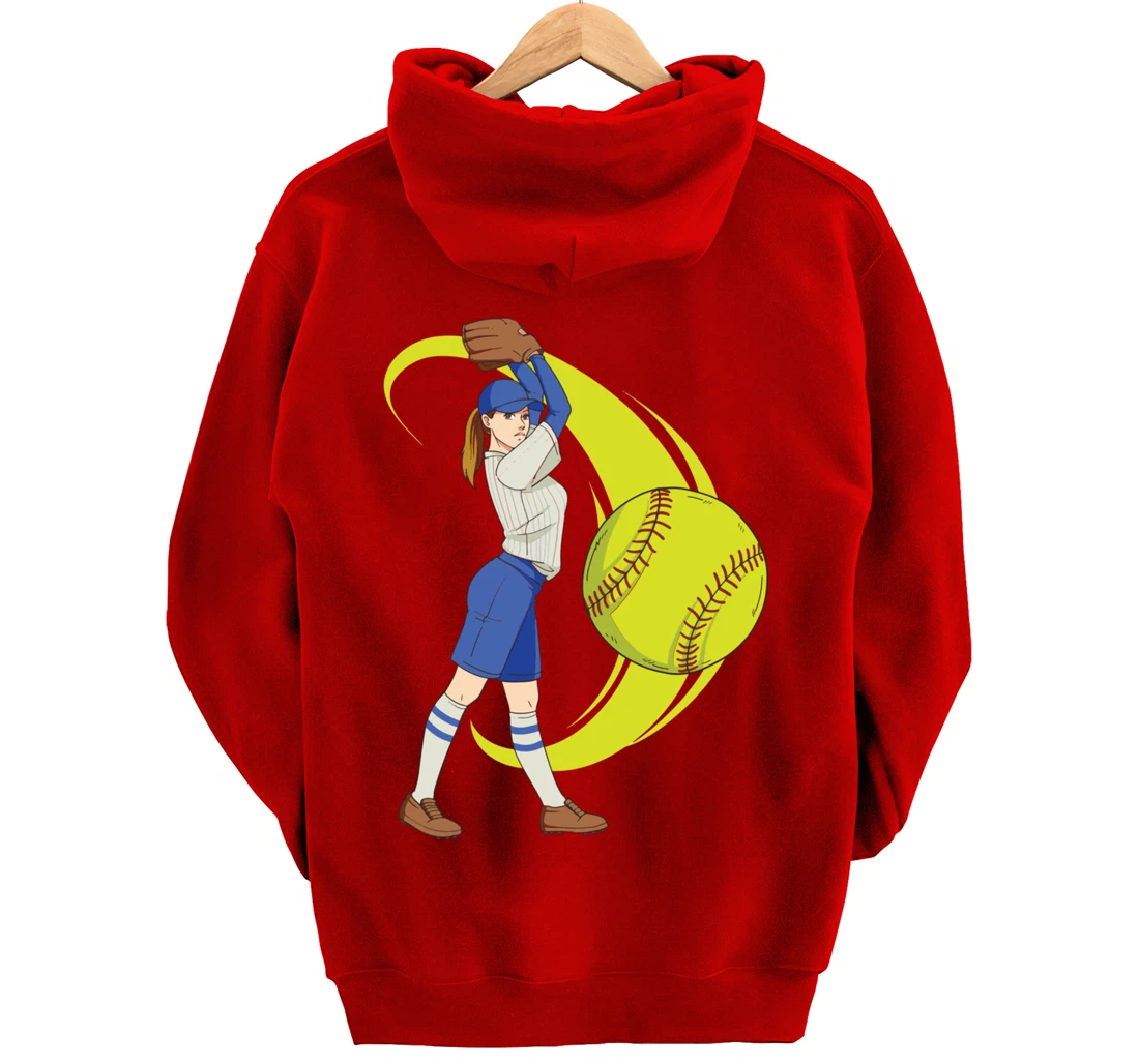 Baseball Softball Girl Pitcher Art Pullover Hoodie