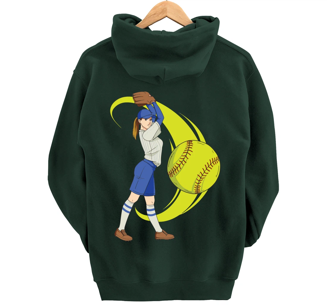 Baseball Softball Girl Pitcher Art Pullover Hoodie