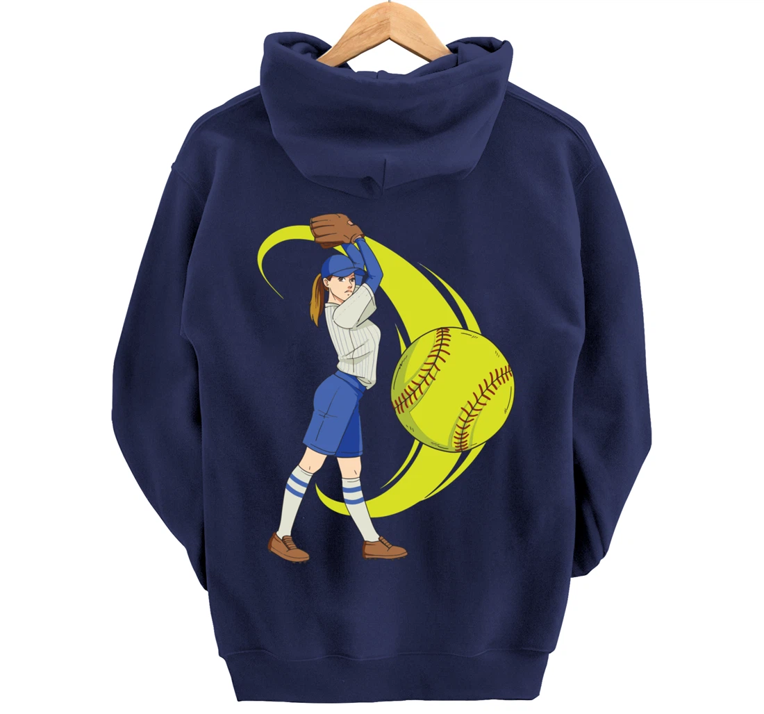 Baseball Softball Girl Pitcher Art Pullover Hoodie