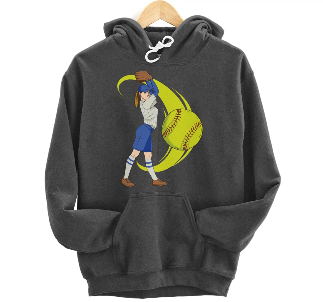 Baseball Softball Girl Pitcher Art Pullover Hoodie