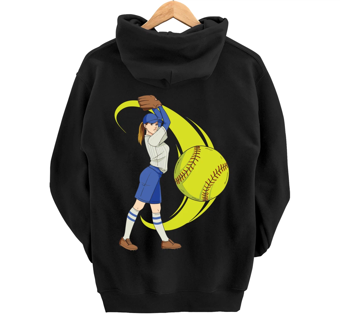 Baseball Softball Girl Pitcher Art Pullover Hoodie