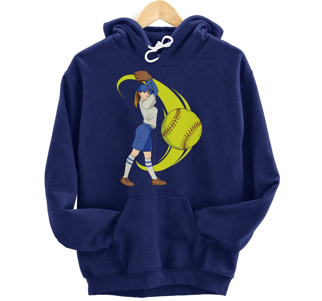 Baseball Softball Girl Pitcher Art Pullover Hoodie