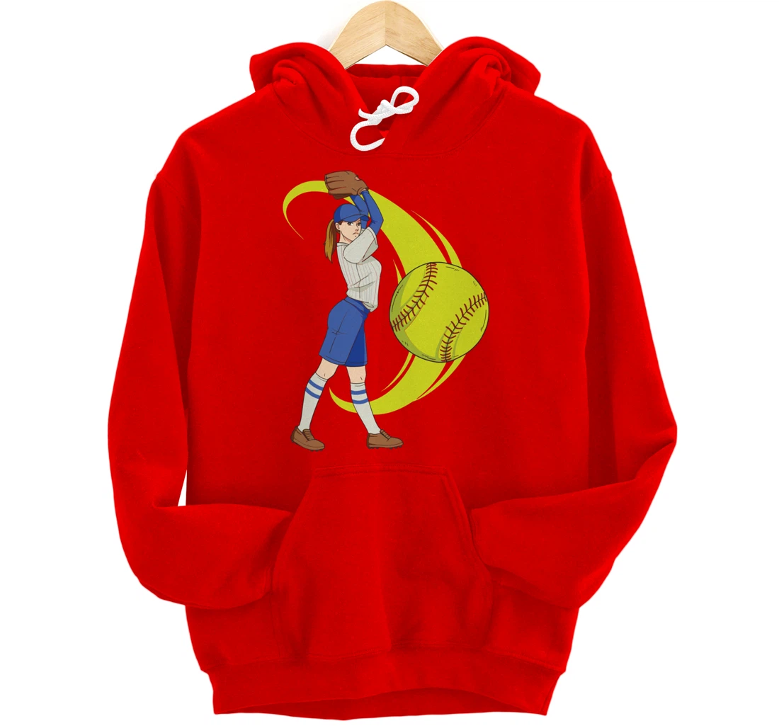 Baseball Softball Girl Pitcher Art Pullover Hoodie
