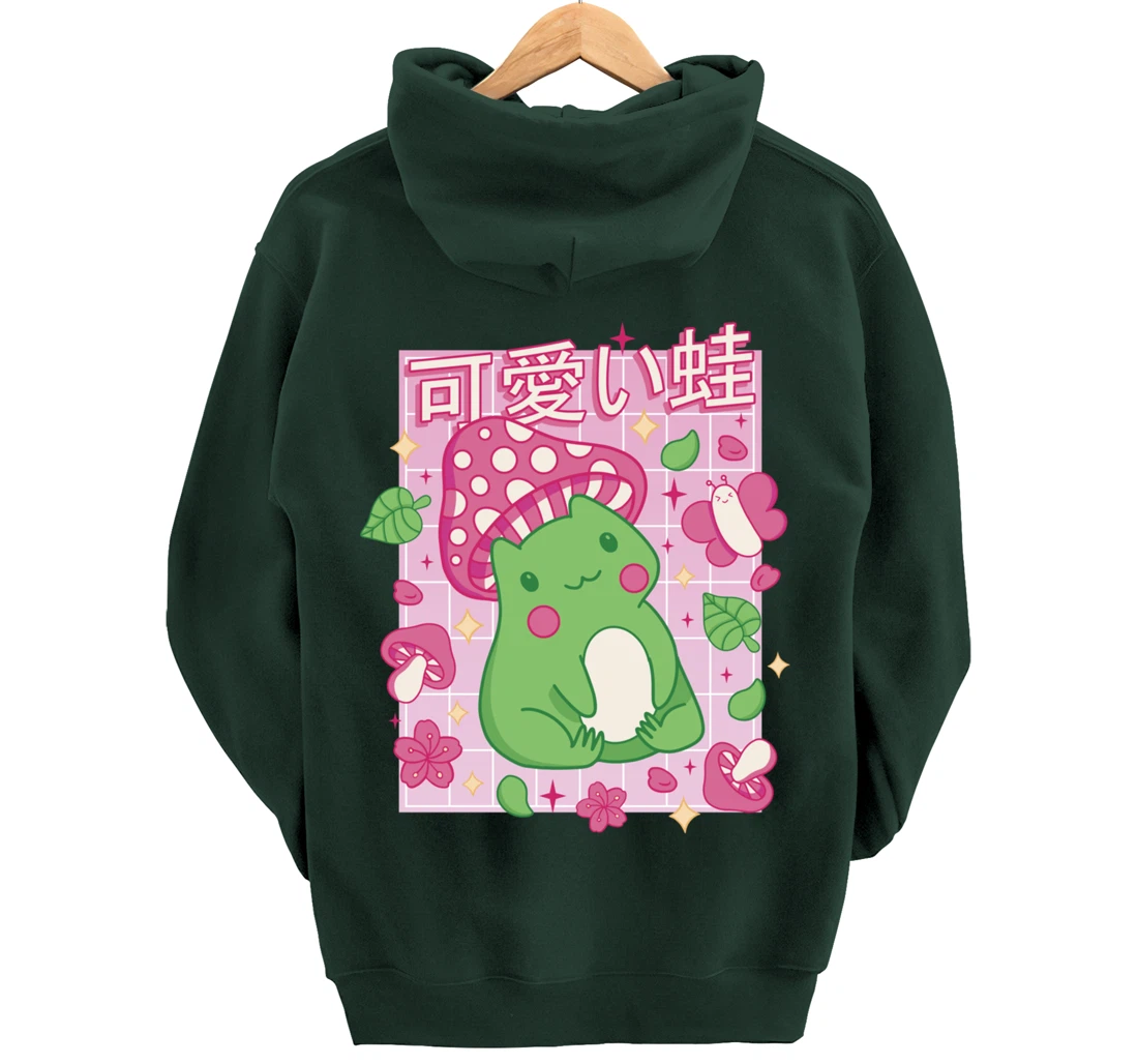 Kawaii Frog Mushroom Hat Anime Clothes Japanese Aesthetic Pullover Hoodie