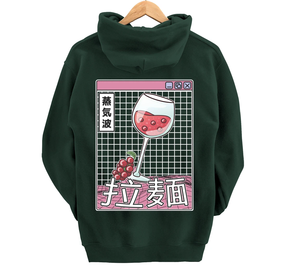 Wine Glass Digital Japan Style Pastel Otaku Anime Vaporwave Pullover Hoodie