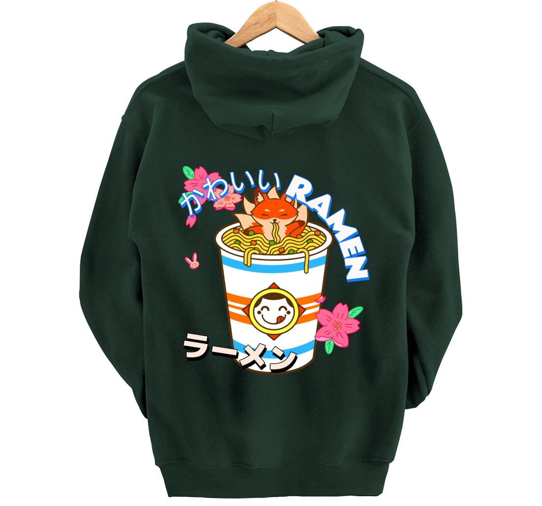 Cute Kawaii Japanese Fox Ramen Bowl Kitsune Noodles Pullover Hoodie