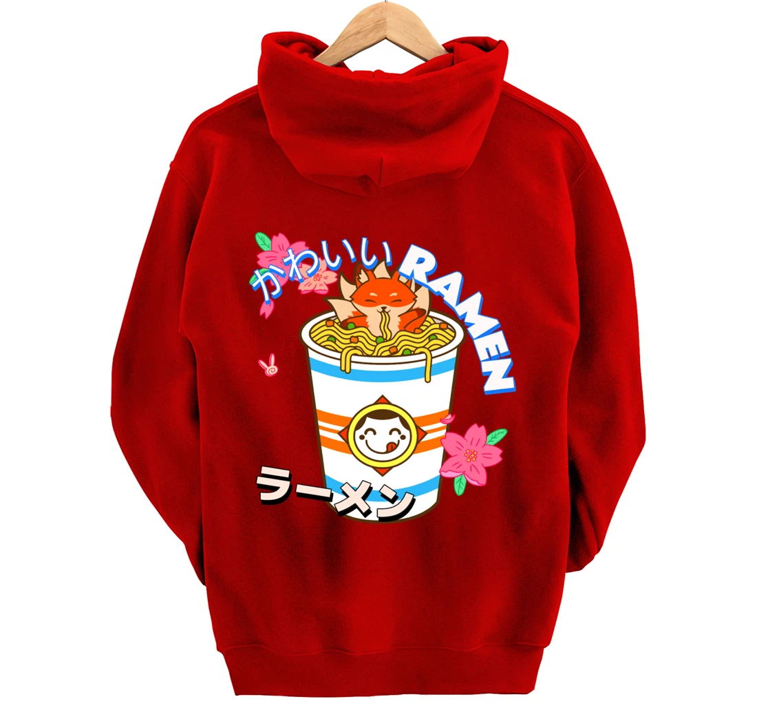Cute Kawaii Japanese Fox Ramen Bowl Kitsune Noodles Pullover Hoodie